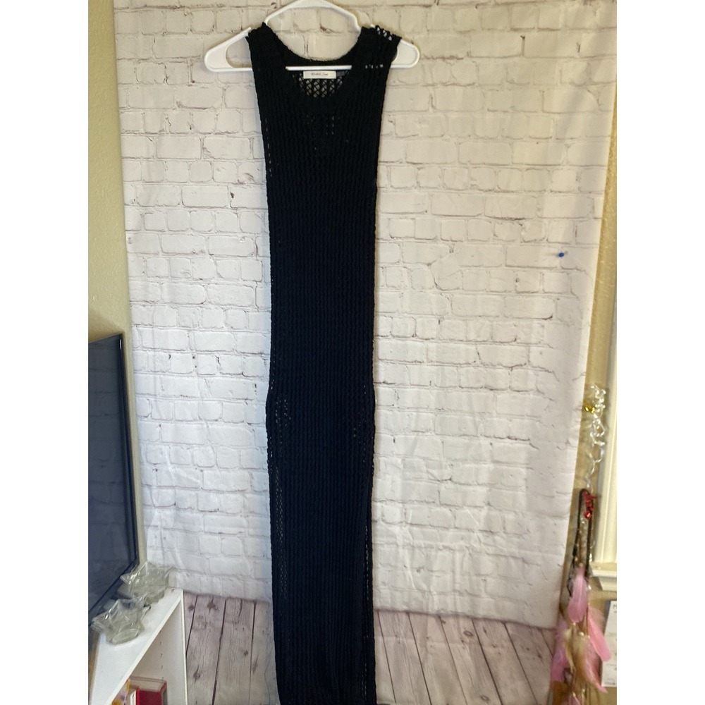 Beachy cover up maxi black dress Sz Small Sheer